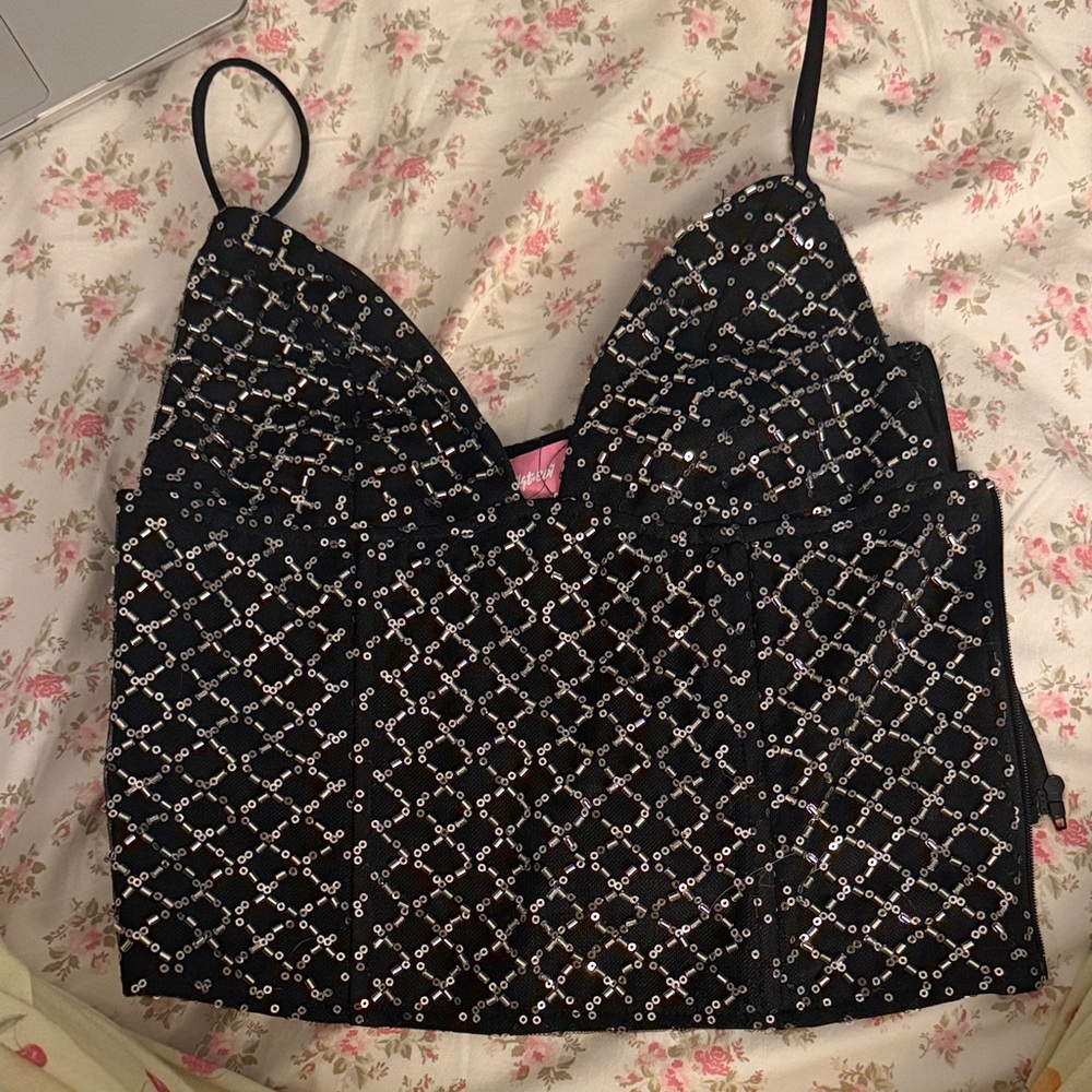 Edikted Jenny Beaded Mesh Bonded Top